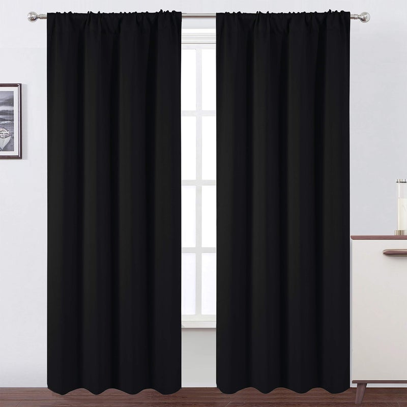LEMOMO Black Blackout Curtains/42 x 84 Inch/Set of 2 Panels Room Darkening Curtains for Bedroom - Image 1